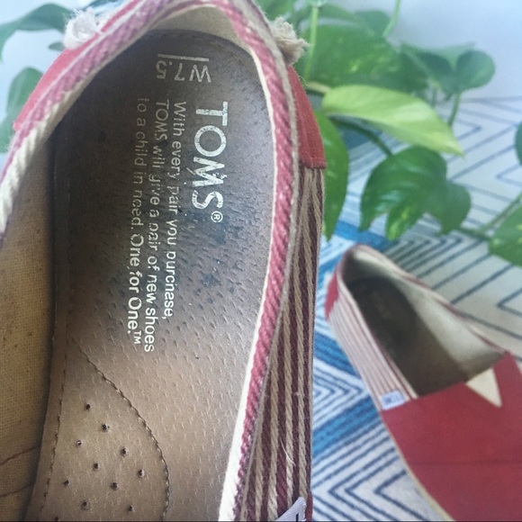 TOMS Espadrille Slip On Stripe Red White Flat 7.5 - Picture 8 of 8
